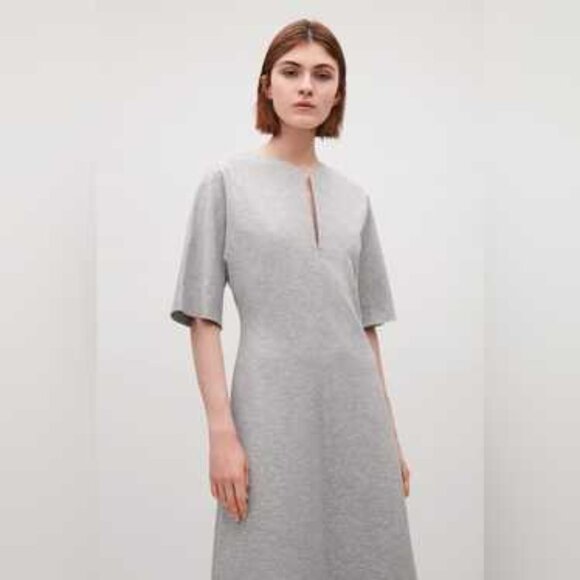 COS Light Grey Zip Front Marle Jersey Dress - Picture 1 of 9